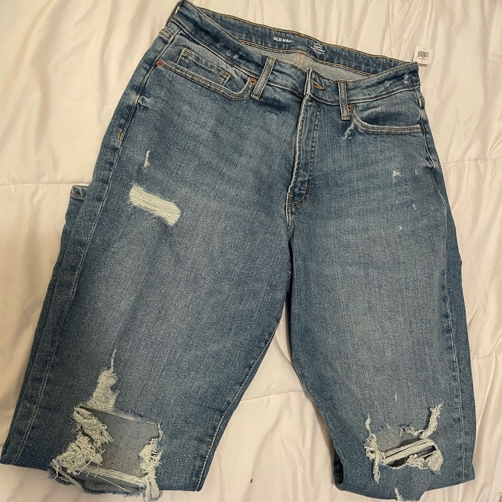 Curvy High Rise OG Straight Jeans | Medium Wash Distressed